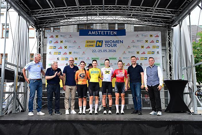 v.l. Olga Wankiewicz (POL, MAT Atom Deweloper Wroclaw), Gesamtführende Liv Wenzel (LUX, Luxembourg), Leni Burger (GER, Deutschland), Leila Gschwendtner (AUT, Smurfit Westrock Cycling Team) Amstetten-Amstetten, Sportland NÖ women tour