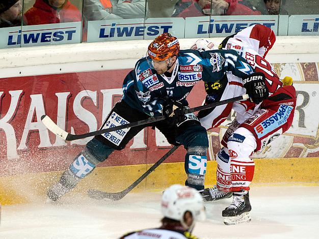 Pat Leahy, Linz im Angriff mit Florian Iberer, EC KAC, EHC Liwest Black Wings Linz vs EC KAC