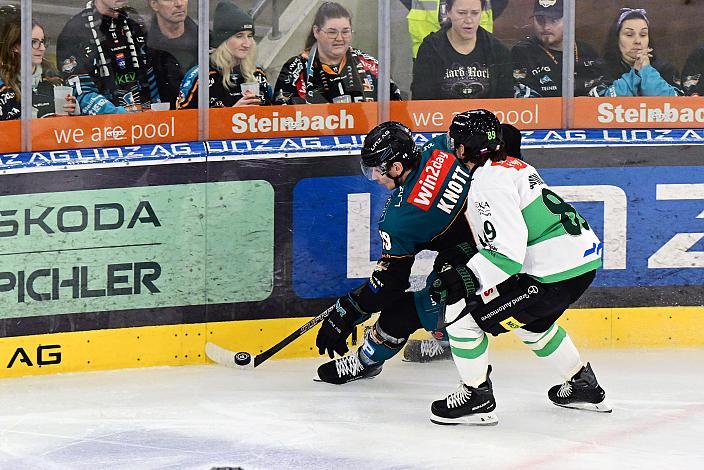 Zach Boychuk (Olimpija Ljubljana),  Graham Knott (Steinbach Black Wings Linz) 3. Runde ICE, Steinbach Black Wings Linz vs Olimpija Ljubljana, Linz AG Eisarena 