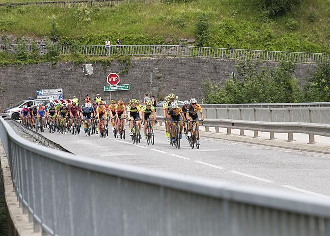 Das Feld quert die Enns bei Ternberg 3. Etappe Traun - Ternberg, Radsport 10. Int. OOE Rundfahrt  