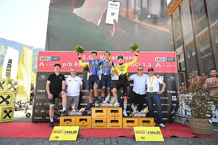 Podest, 2. Platz Alexandre Balmer (SUI, Solution Tech NIPPO Ral), Sieger Santiago Umba (COL, Solution Tech NIPPO Rali), 3.Platz Patryk Goszczurny (POL,Team Visma  Lease a Bike Development), Herren Elite, U23, Road Cycling League Austria, 15. GP Vorarlberg