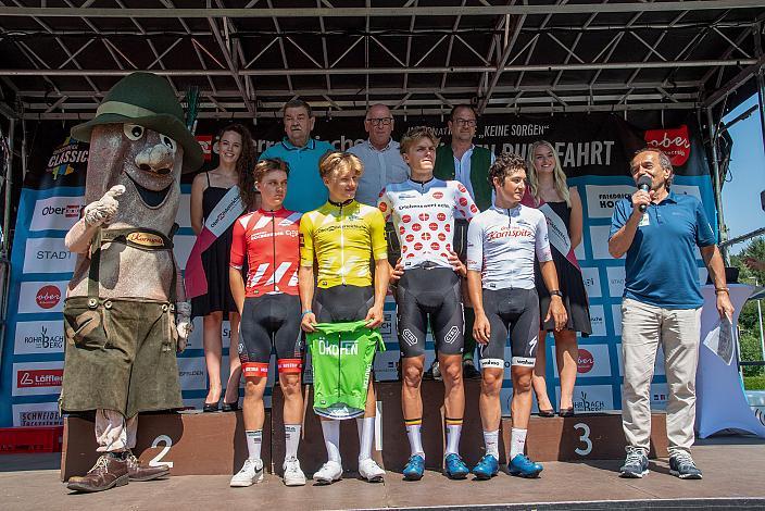 Die Trikotträer und Ehrengäste, Frank Aron Ragilo (EST, Cannibal Team), Benjamin Eckerstorfer (AUT, Team Österreich), Artem Shmidt (USA, Cannibal Team) , Andrew August (USA, Lux/CTS p/b Specialized),  Bad Wimsbach - Strass im Attergau, Int. "Keine Sorgen" Junioren Rundfahrt UCI Kat. 2.1 MJ