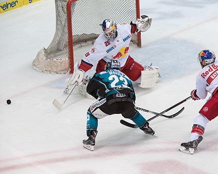 Fabio Hofer (EHC Liwest Black Wings Linz) und Bernhard Starkbaum (EC Red Bull Salzburg), EHC Liwest Black Wings Linz vs EC Red Bull Salzburg