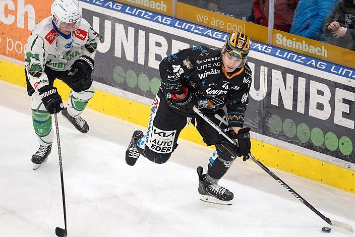 Aljosa Crnovic (HK SZ Olimpija), Graham Knott (Steinbach Black Wings Linz)  Steinbach Black Wings Linz vs HK SZ Olimpija, 30. Runde, Trikot Movember, ICE Hockey League, Steinbach Black Wings Linz, Linz AG Eisarena 