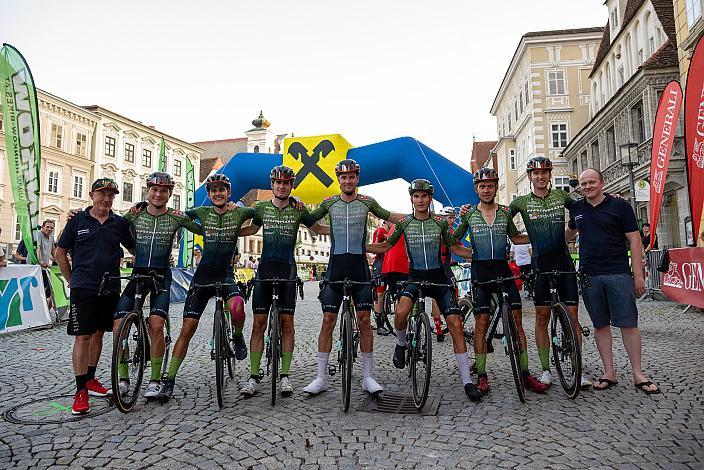 Team Hrinkow Advarics mit Loic Bettendorff (LUX, Hrinkow Advarics) gewinnt in Steyr, 27. Int. ASVÖ - HRINKOW City Kriterium Steyr, Herren Elite, ÖRV, Radsport, Mountainbike, ELITE Rennrad