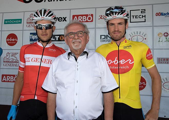 Riccardo Zoidl (AUT, Team Felbermayr Simplon Wels), Stephan Rabitsch (AUT, Team Felbermayr Simplon Wels) im gelben Trikot,  StR Franz Amann  4. Etappe Traun - Ternberg