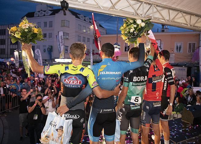 v.r. Michael Gogl (AUT, Trek - Segafredo), Vincenzo Nibali (ITA, Bahrain Merida Pro Cycling Team), Felix Grossschartner (AUT, Bora - Hansgrohe), Matthias Krizek (AUT, Team Felbermayr Simplon Wels), Sebastian SchÃ¶nberger (AUT, Neri Sottoli - Selle Italia - KTM), Wels Innenstadtkriterium