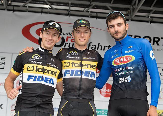 v.l. 2. Platz Lars Van der Haar (NED, Telenet Fidea Lions), Etappensieger Quinten Hermans (BEL, Telenet Fidea Lions), 3. Emanuela Onesti (ITA, D Amico Utensilnord) 4. Etappe Traun - Ternberg
