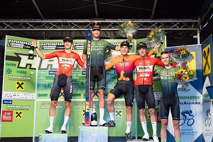 Das Podest Sieger Loic Bettendorff (LUX, Hrinkow Advarics), , 2. Matthias Gusner (AUT, WSA KTM Graz), 3. Josef Dirnbauer (AUT, Cycling Team Schwingshandl), 4. Platz Fabian Steininger (AUT, WSA KTM Graz), 5. Platz Paul Buschek (AUT, Hrinkow Advarics Cycleang Team),. 27. Int. ASVÖ - HRINKOW City Kriterium Steyr, Herren Elite, ÖRV, Radsport, Mountainbike, ELITE Rennrad