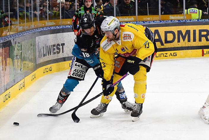 Ken Ograjensek (Steinbach Black Wings Linz), Randy Gazzola (Vienna Capitals) 48. Runde ICE, Steinbach Black Wings Linz vs Vienna Capitals, Linz AG Eisarena 