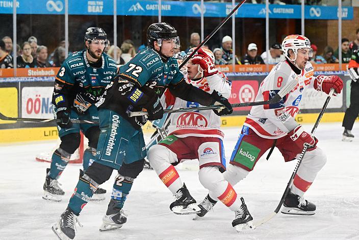 Trenton Bliss (Steinbach Black Wings), Travis St. Denis (EC KAC), Nicholas Eric Petersen (EC KAC)  8. Runde ICE, Steinbach Black Wings Linz vs EC KAC, Linz AG Eisarena 