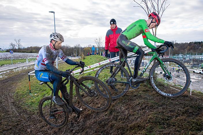 v.l. Daniel Federspiel (AUT, Team Felbermayr Simplon Wels), Sieger Fabian Eder (GER, Heizomat Radteam), Radquerfeldein GP um das Sportzentrum Gunskirchen, Rad Cyclo Cross, 