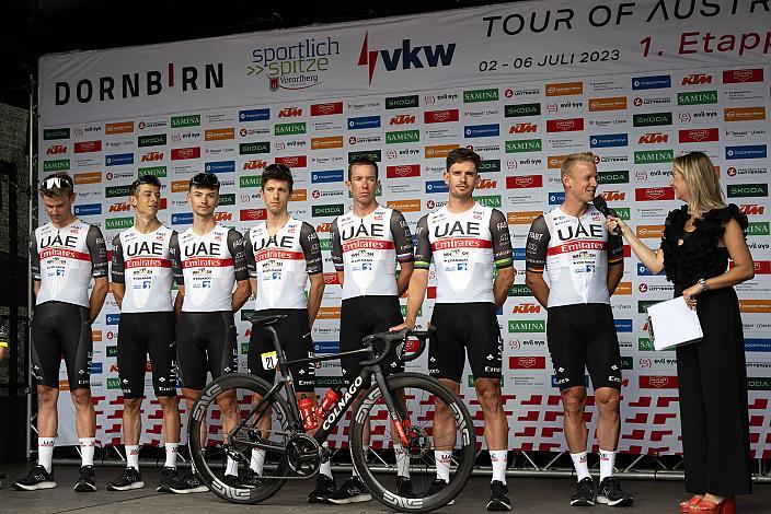 Team UAE Team Emirates mit Pascal Ackermann (GER, UAE Team Emirates) 72. Tour of Austria, Präsentation der Teams, Dornbirn