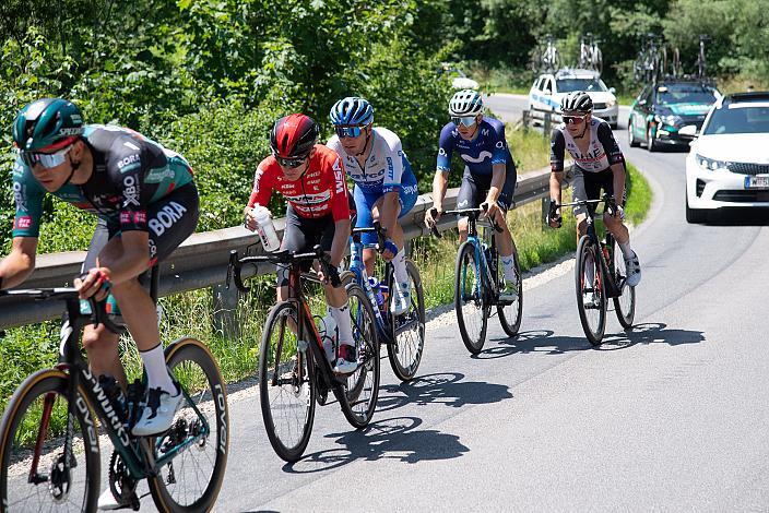 Die Angreifer Martin Messner (AUT, WSA KTM Graz pb Leomo), Patrick Gamper (AUT, Bora - Hansgrohe), Michael Gogl (AUT, Alpecin-Deceuninck), Lukas Pöstlberger (AUT, Team Jayco AlUla), Felix Grossschartner (AUT, UAE Team Emirates), Gregor Mühlberger (AUT, Movistar Team), ÖM Staatsmeisterschaft, Strasse, Waidhofen an der Ybbs - Hollenstein