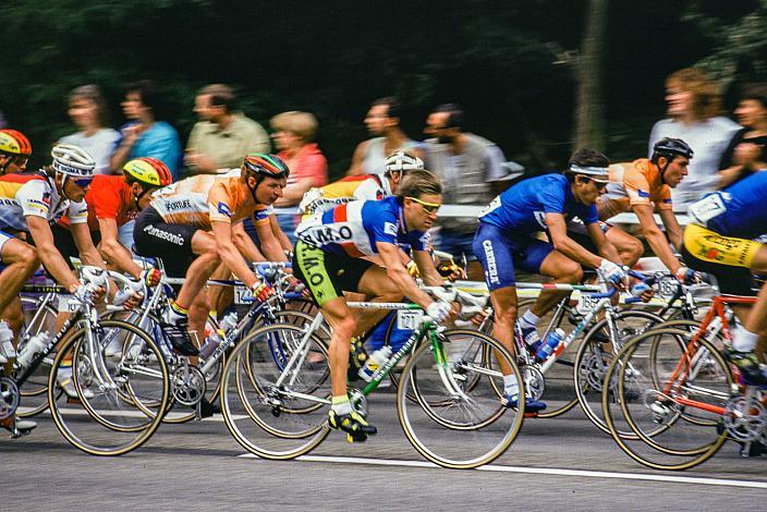 v.l. Kai Hundertmarck (GER), Mark van Oursow (NED), Charly Mottet (FRA), Claudio Chiapucci (ITA), Herren Profi Rennen, Strasse WM Stuttgart, 1991