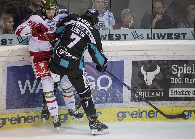 Brian Lebler (EHC Liwest Black Wings Linz) checkt Markus Nordlund (HCB Suedtirol Alperia)  EHC Liwest Black Wings Linz vs HCB Suedtirol Alperia