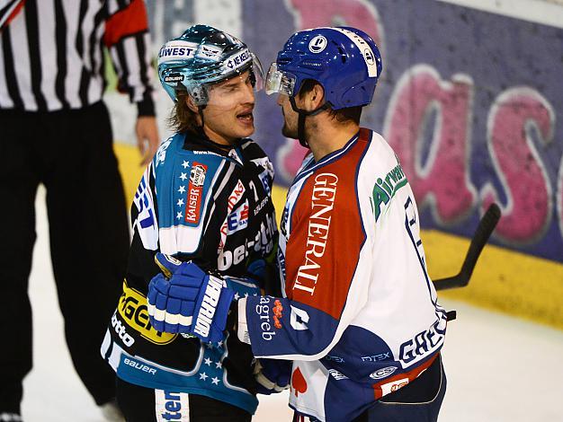 Brian Lebler, Linz und Kyle Greentree, Zagreb, EHC Liwest Black Wings Linz vs KHL Medvescak Zagreb