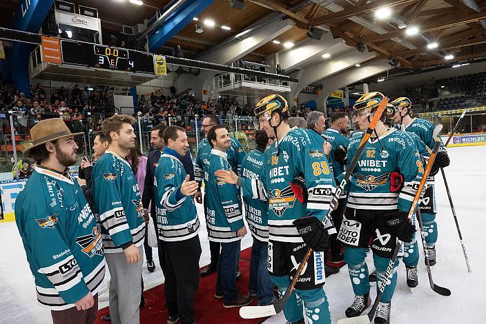 Legenden David Franz, Robert Lukas, Philipp Hollinger, Marco Brucker (Steinbach Black Wings Linz) Daniel Mitterdorfer, Steinbach Black Wings Linz vs EC ID Wärmepumpen VSV, 47. Runde, Retro Night, ICE Hockey League, Steinbach Black Wings Linz, Linz AG Eisarena 