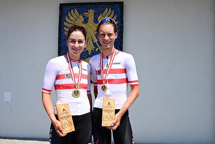 v.l. Christina Schweinberger (AUT, Fenix-Premier Tech) , Felix Grossschartner (AUT, UAE Team Emirates - XRG), Österreich Staatsmeisterschaft, Einzel - Zeitfahren, ÖSTM EZF Weißenbachtal - OÖ