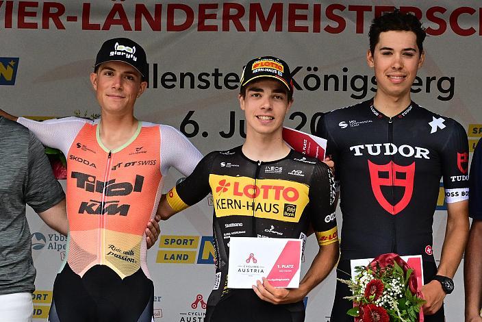 Podest Rennen, 2. Platz Marco Schrettl (AUT, Tirol KTM Cycling Team),  Sieger Mauro Brenner (GER, TEAM LOTTO KERN-HAUS PSD BANK), 3. Platz Diego Casagrande (SUI, TUDOR PRO CYCLING TEAM U23) Drei Länder Meisterschaft U23,  Austria