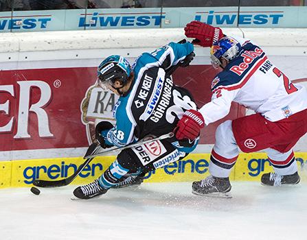 Marius Göhringer (EHC Liwest Black Wings Linz) und Brian Fahey (EC Red Bull Salzburg), EHC Liwest Black Wings Linz vs EC Red Bull Salzburg
Marius GÃ¶hringer (EHC Liwest Black Wings Linz) und Brian Fahey (EC Red Bull Salzburg), EHC Liwest Black Wings 