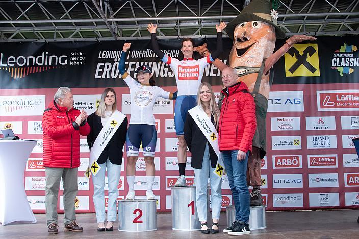 Die Trikots der Road Cycling League, Damen Elisa Winter (AUT, Union Raiffeisen Radteam Tirol), Petra Zsanko (HUN, Arbö Rapso Knittelfeld)  63. Saison Eroeffnung Leonding Damen Elite, Road Cyling League Austria