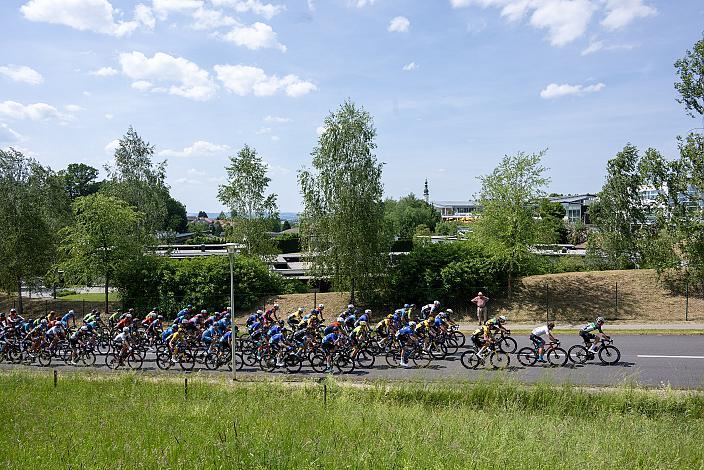 Das Peleton in Geinberg 1. Etappe Eferding - Geinberg, Int. Raiffeisen Oberösterreich Rundfahrt UCI Kat. 2.2