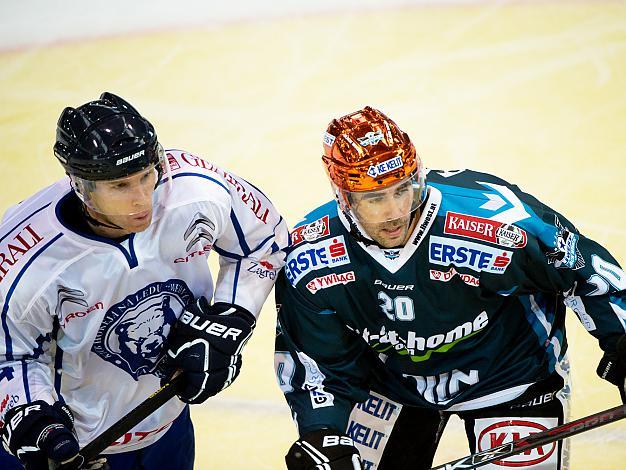 #20 Brad Moran, EHC Liwest Black Wings Linz, und #24 Brian Willsie, Zagreb, EHC Liwest Black Wings Linz vs KHL Medvescak Zagreb