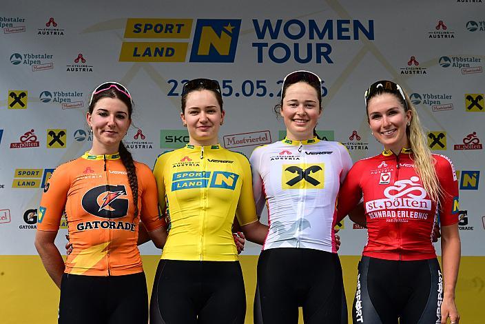v.l. Olga Wankiewicz (POL, MAT Atom Deweloper Wroclaw), Gesamtführende Liv Wenzel (LUX, Luxembourg), Leni Burger (GER, Deutschland), Leila Gschwendtner (AUT, Smurfit Westrock Cycling Team) Amstetten-Amstetten, Sportland NÖ women tour