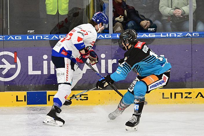 Patrick Kudla (HC Tiwag Innsbruck - Die Haie) , Jonathan Oschgan (Steinbach Black Wings Linz) 33. Runde ICE, Steinbach Black Wings Linz vs HC Innsbruck, Linz AG Eisarena 