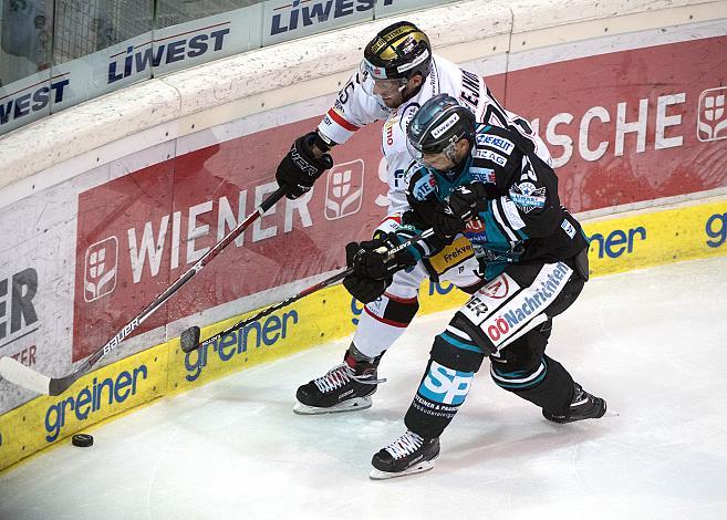 Fabio Hofer (EHC Liwest Black Wings Linz) und Dominik Tejnor (HC Orli Znojmo) EHC Liwest Black Wings Linz vs HC Orli Znojmo