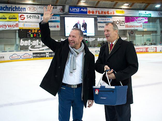 Christian Perthaler, Manager, Linz und Mag. Guenther Singer, Liwest Linz, EHC Liwest Black Wings Linz vs HDD Telemach Olimpija Ljubljana