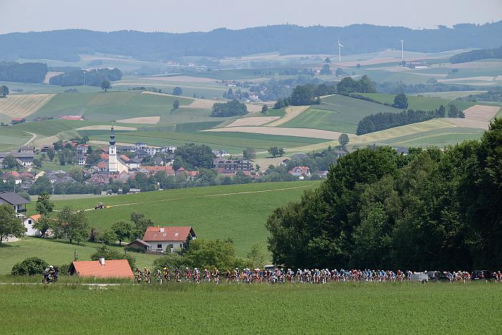 das Peleton bei Lohnsburg 1. Etappe Eferding - Geinberg, Int. Raiffeisen Oberösterreich Rundfahrt UCI Kat. 2.2