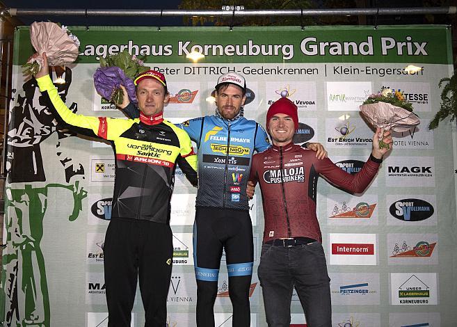 Siegerpodest: v.l. 2. Platz Maximilian Kuen (AUT, Team Vorarlberg), Sieger Stephan Rabitsch (AUT, Team Felbermayr Simplon Wels), 3. Platz Daniel Auer (AUT, Maloja Pushbikers), Heurigen Grand Prix, Radsport, Radbundesliga