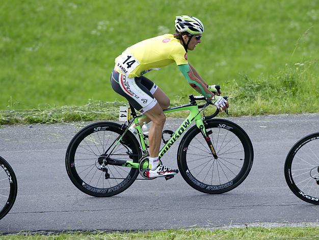 Florian Bissinger, GER, Team Vorarlberg im gelben Trikot des Gesamtfuehrenden, 2. Etappe, Linz - Aigen/Schlaegl