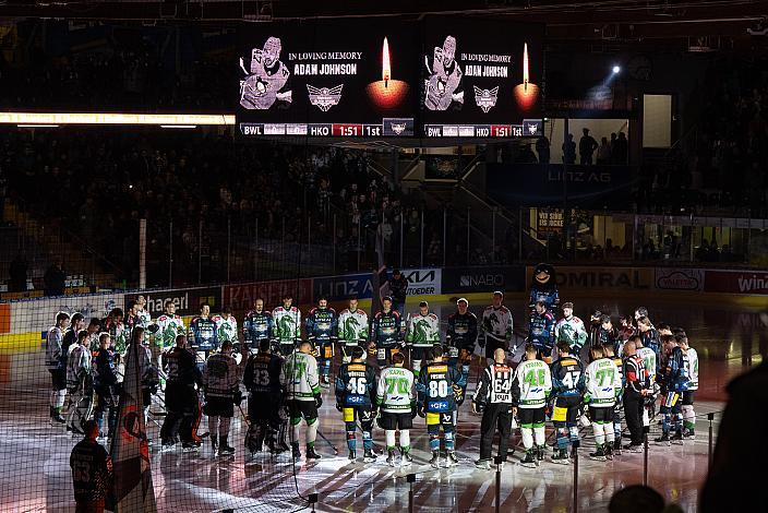 Schweigeminute für Adam Johnson, Steinbach Black Wings Linz vs HK SZ OLIMPIJA,, Linz AG Eisarena