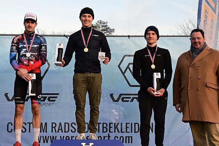 Podest U23 Herren 1. Platz Lukas Hatz (AUT, ARBÖ Radrennteam Graz), 2. Platz Dominik Hödlmoser (AUT, Team Felt - Felbermayr), 3. Platz Adrian Stieger (AUT, Hrinkow Advarics), Rad Cyclo Cross, ÖSTM/ÖM Querfeldein, Ciclo Cross, Cycling Austria, Maria Enzersdorf, NÖ