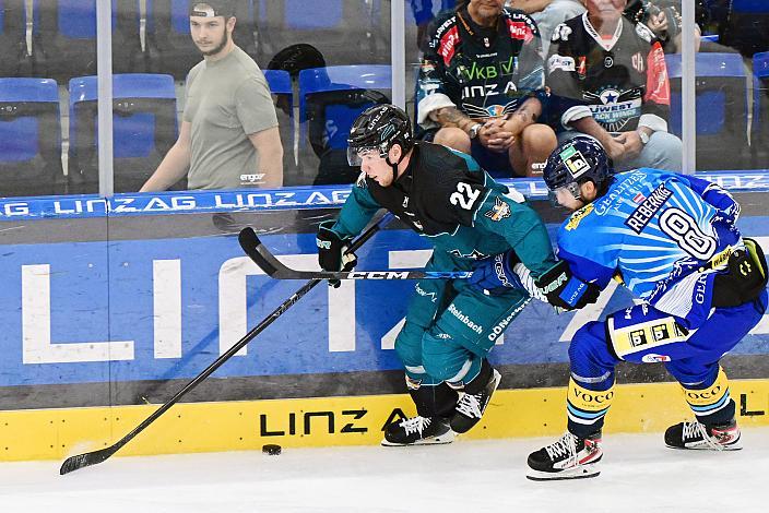 Luca Erne (Steinbach Black Wings Linz), Maximilian Rebernig (EC iDM Wärmepumpen VSV), Testspiel Steinbach Black Wings Linz vs EC VSV, Linz AG Eisarena 