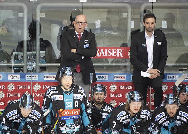 Head-Coach Tom Rowe (EHC Liwest Black Wings Linz), Assistant Coach und Tormann Trainer JÃ¼rgen Penker (EHC Liwest Black Wings Linz) EHC Liwest Black Wings Linz vs EC Panaceo VSV