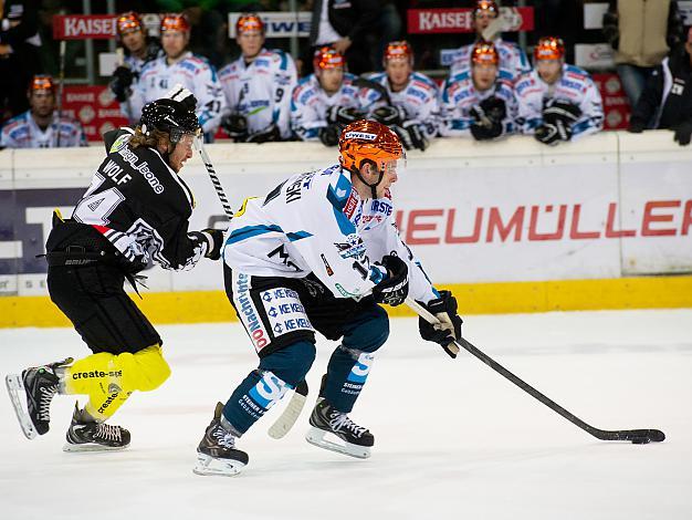 Kevin Macierzynski, Linz und Marcel Wolf, Dornbirn, EHC Liwest Black Wings Linz vs Dornbirner EC