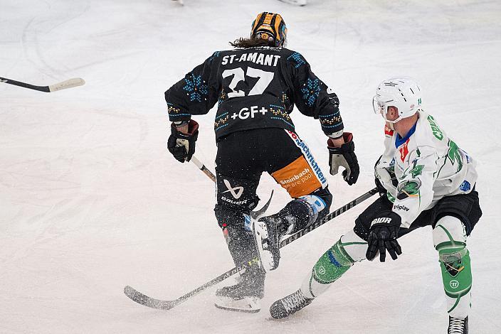 Shawn St.Amant (Steinbach Black Wings Linz), Aljosa Crnovic (HK SZ Olimpija)  Steinbach Black Wings Linz vs HK SZ Olimpija, 30. Runde, Trikot Movember, ICE Hockey League, Steinbach Black Wings Linz, Linz AG Eisarena 