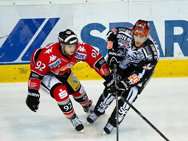 Brad Moran Linz und Daniel Frischmann, Innsbruck, EHC Liwest Black Wings Linz vs HC TWK Innsbruck