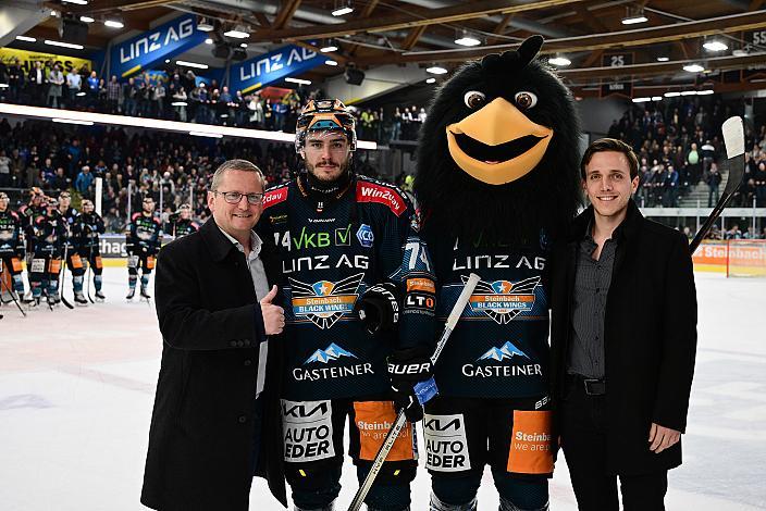 Spieler des Abends Nico Feldner (Steinbach Black Wings Linz) Steinbach Black Wings Linz vs EC Red Bull Salzburg, Playoffs, 2. Viertelfinale, Linz AG Eisarena 