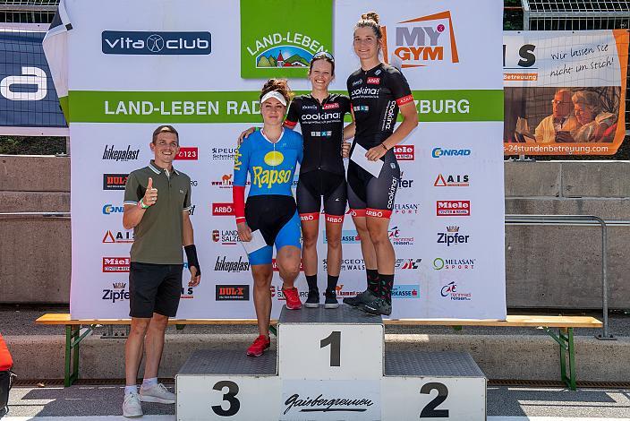 Gregor Mühlberger (AUT, Moviestar Team), Podest Damen U23 v.l. 3. Hannah Gruber-Stadler (AUT Rapso Knittelfeld), Siegerin Sarah Bärnthaler (AUT, Team Cookina ARBÖ ASKÖ Graz RLM Stmk), 2. Platz Petra Zsanko (HUN, Team Cookina ARBÖ ASKÖ Graz RLM Stmk)MYGYM Master Race am Salzburg Ring, Zeitfahren, ÖRV RadLiga, Radsport, Radliga, ÖRV, Damen Elite, 