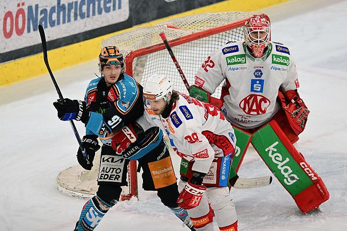 Luka Maver (Steinbach Black Wings Linz), Daniel Obersteiner (EC KAC), Tormann Sebastian Dahm (EC KAC) Win2Day ICE Hockey League,  Steinbach Black Wings Linz vs EC KAC,  Linz AG Eisarena 