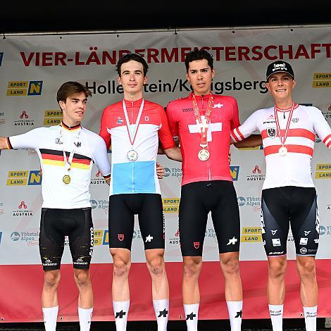Die Sierger U23,  v.l. Mauro Brenner (GER, Team Lotto Kern-Haus PSD Bank), Arno Wallenborn (LUX, TUDOR PRO CYCLING TEAM U23), Diego Casagrande (LUX, TUDOR PRO CYCLING TEAM U23), Marco Schrettl (AUT, Tirol KTM Cycling Team)Drei Länder Meisterschaft U23,  Austria