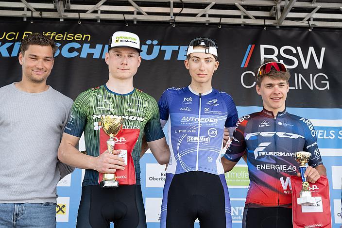 Junioren. 2. Platz Valentin Poschacher (AUT, Hrinkow Advarics), Sieger Paul Viehböck (AUT, Auto Eder Walding) 3. Platz Johannes Koch (AUT, ARBÖ Felt Felbermayr) Herren Elite, U23, Road Cycling League Austria, 62. Raika Kirschbluetenrennen, Wels, Oberösterreich