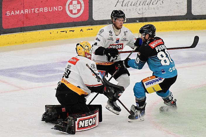 Tormann Alex Caffi (Pioneers Vorarlberg), Julian Pusnik (Steinbach Black Wings Linz) 1. Runde ICE, Steinbach Black Wings Linz vs Pioneers Vorarlberg , Linz AG Eisarena 