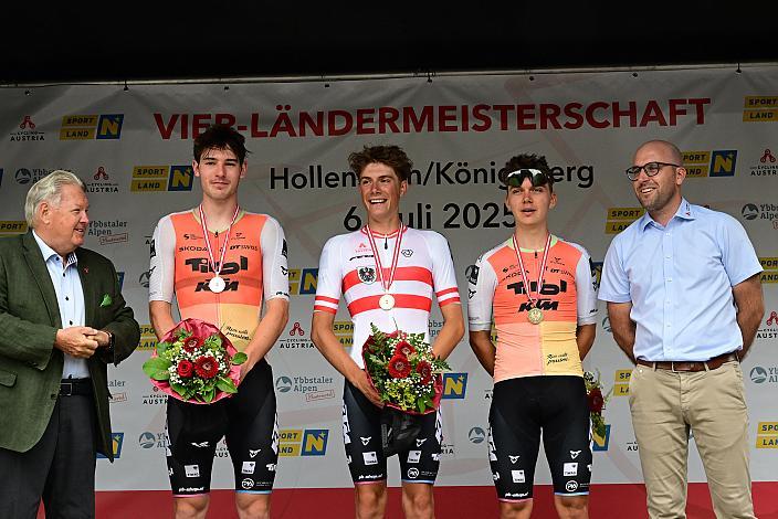 Podest AUT, 2. Jakob Purtscheller AUT, Tirol KTM Cycling Team), Sieger Österreich Marco Schrettl (AUT, Tirol KTM Cycling Team), 3. Platz Benjamin Eckerstorfer (AUT, Tirol KTM Cycling Team), Drei Länder Meisterschaft U23,  Austria