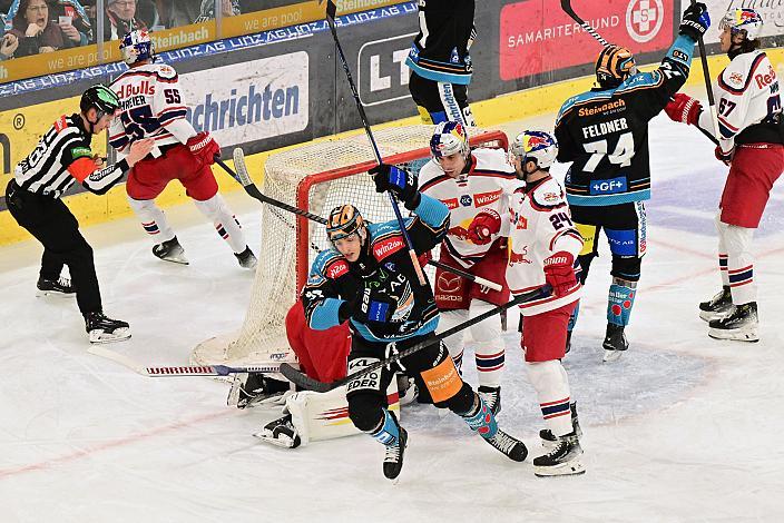 Die Steinbach Black Wings Linz feiern das Tor zum 1 zu 0,  Win2Day ICE Hockey League,  Steinbach Black Wings Linz vs EC Red Bull Salzburg,  Linz AG Eisarena 